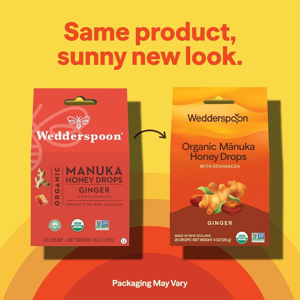 Wedderspoon Organic Manuka Honey Drops, Ginger & Echinacea, 20 Count (Pack of 1) | Genuine New Zealand Honey | Perfect Remedy For Dry Throats 4
