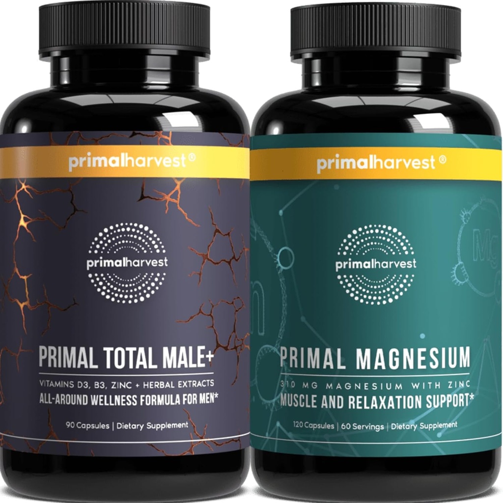 Primal Harvest Total Male+ & Magnesium Supplement Optimize Men’s Health with Targeted Nutrients for Vitality & Recovery 2 Pack Bundle 2