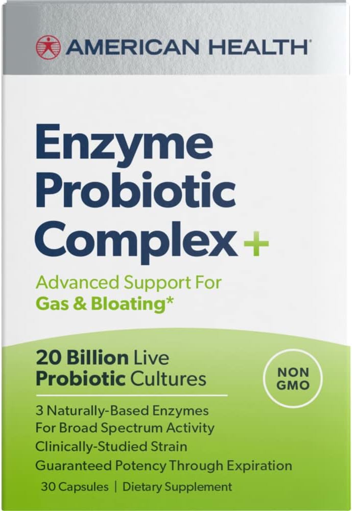 AMERICAN HEALTH Enzyme Probiotic Complex Plus, 20 Billion Microorganisms - Clinically Studied Strain - Advanced Support for Gas & Bloating* - Non-GMO - 30 Capsules, 30 Total Servings 2