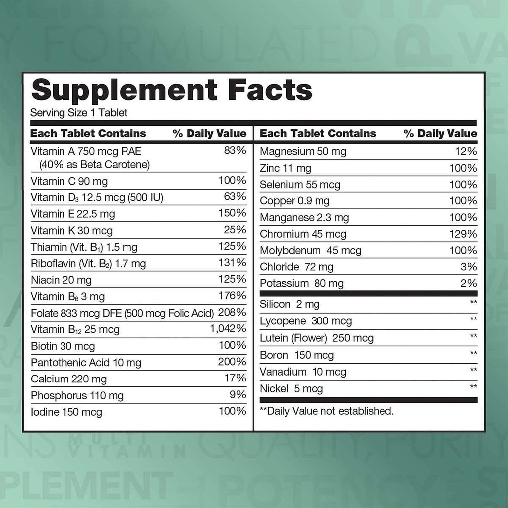 Kirkland Signature Adult 50+ Multi Vitamins & Minerals, 400 Tablets (2 Pack) 3