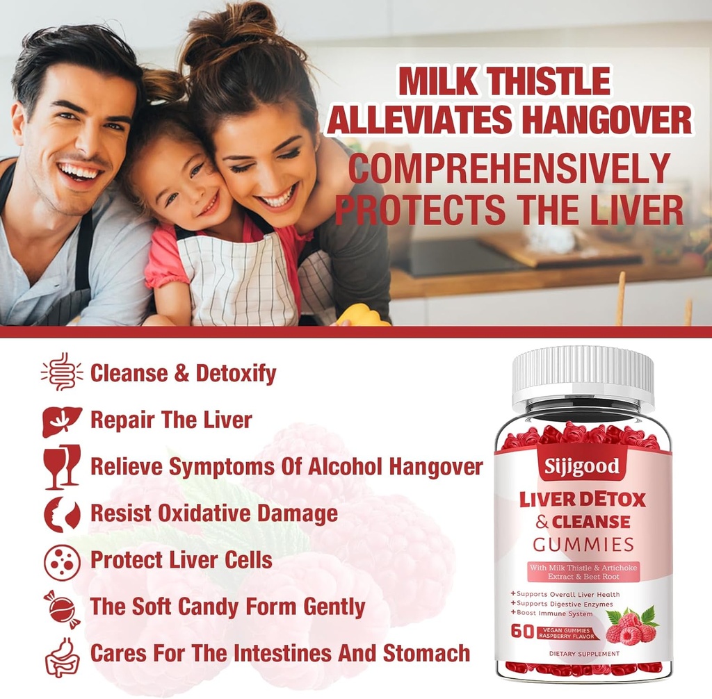 Liver Cleanse Detox and Repair Gummies - Silymarin Milk Thistle Supplement with Artichoke, Dandelion and Elderberry - Liver Support Supplement - 60 Raspberry Flavored Gummies 5