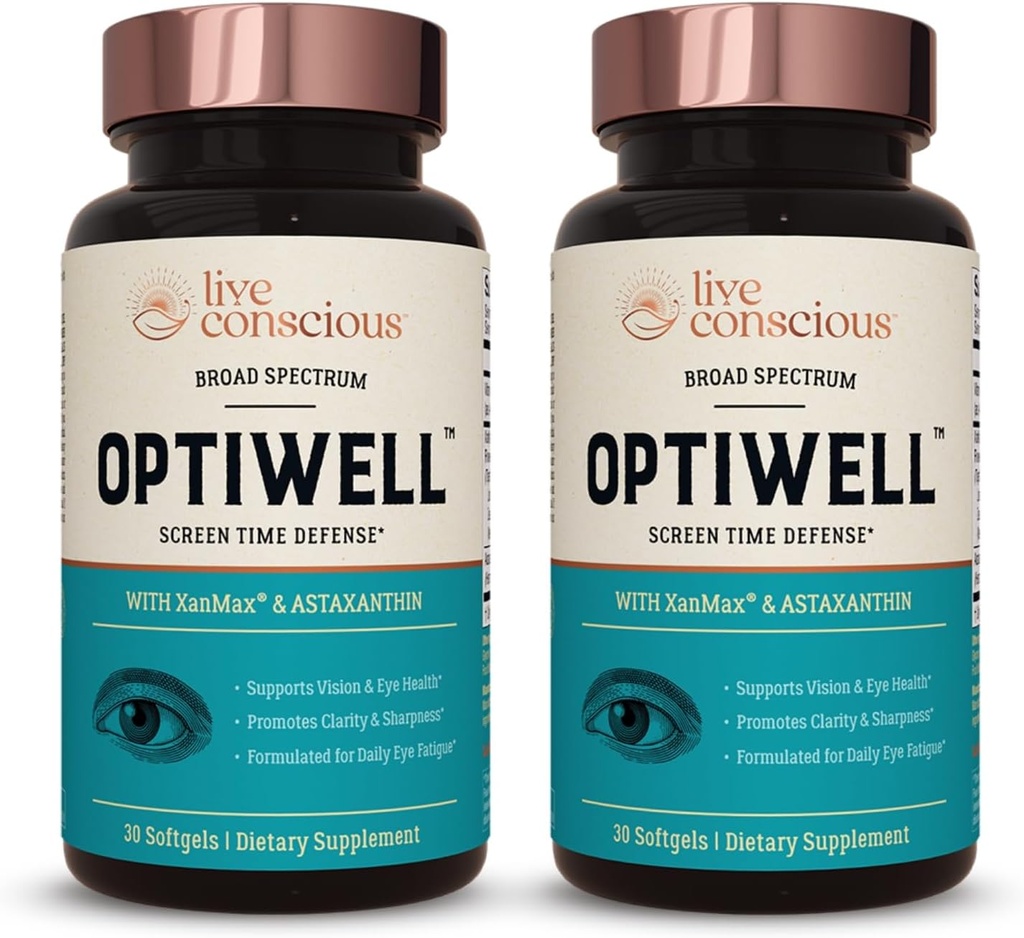 Live Conscious Eye Vitamins Select AREDS 2 Ingredients with Vitamin E, Lutein, and Astaxanthin - OptiWell Eye Health Supplement and Blue Light Support (2 Pack) 2