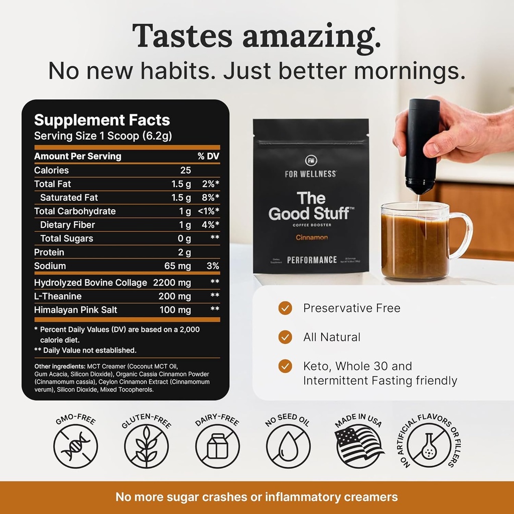 For Wellness The Good Stuff Performance – Coffee Booster | Collagen + MCT Powder Supplement with L-Theanine and Antioxidants for Jitter-Free Energy & Stamina | Non-Dairy, Keto-Friendly, 30 Servings 3