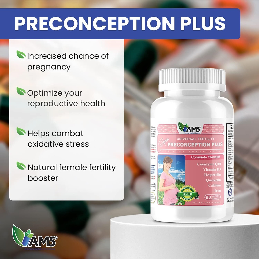 America Medic & Science Preconception Plus (90 Capsules) Conception and Fertility Supplement | Physician Formulated Pills to Support Conception | Prenatal Vitamins Best for Women Trying to Conceive 3