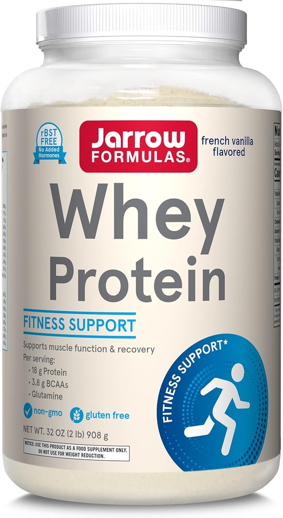 Jarrow Formulas Whey Protein with 18g of Protein, 3.8g of BCAAs, & Glutamine, Dietary Supplement for Muscle Function & Recovery Support, 32oz Vanilla Flavored Powder, Approx. 36 Day Supply, Pack of 6 2