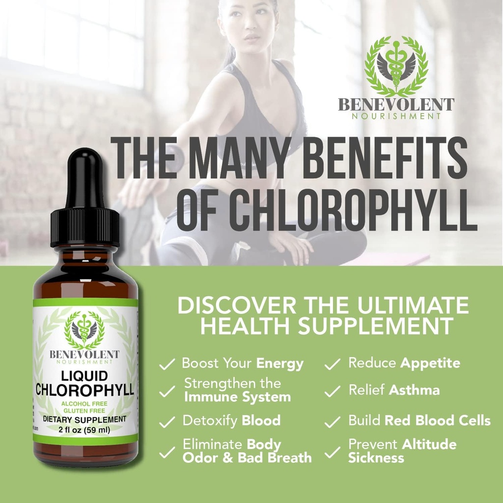 Benevolent Chlorophyll Liquid Drops & Women's Multivitamin - 100% Natural + 4X Potency Concentration for Healthy Skin & Internal Deodorant - Daily Vitamins for Women with Biotin, Calcium, Magnesium 3