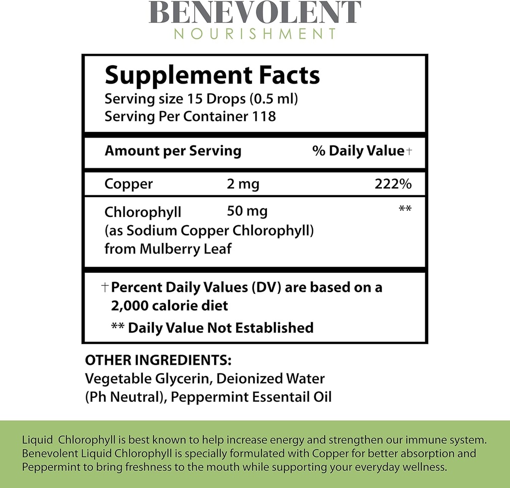 Benevolent Chlorophyll Liquid Drops & Women's Multivitamin - 100% Natural + 4X Potency Concentration for Healthy Skin & Internal Deodorant - Daily Vitamins for Women with Biotin, Calcium, Magnesium 5