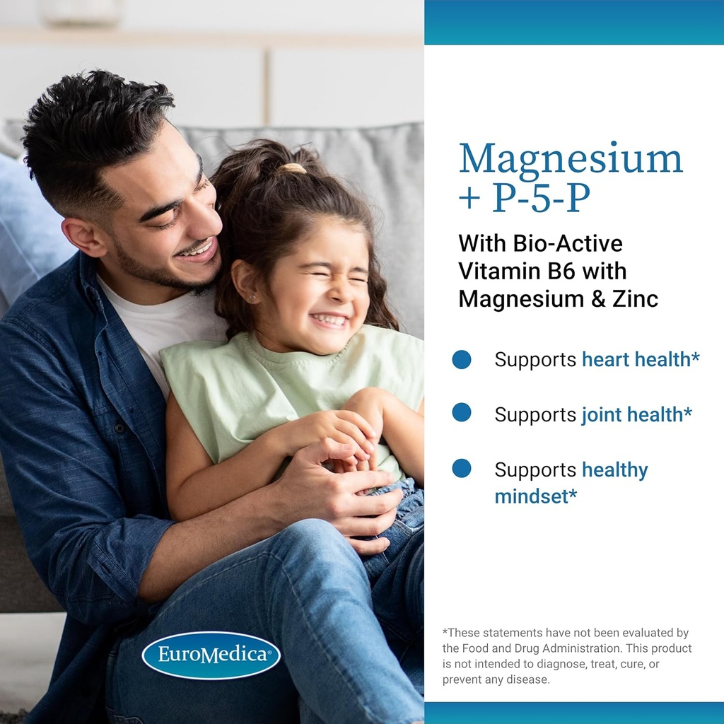 EuroMedica Magnesium + P-5-P - Bone & Heart Health Support Supplement - Dietary Supplement with Vitamin B6, Zinc & Magnesium - Pyridoxal-5-Phosphate Vegan Capsule Supplement - 60 Capsules 4