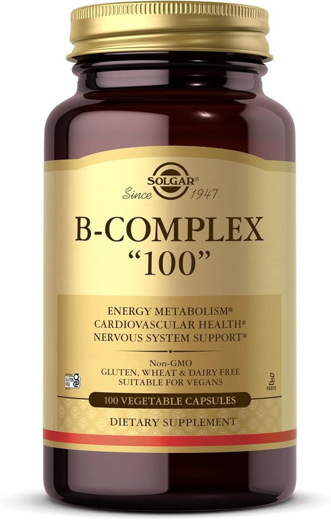 Solgar B-Complex "100", 150 Vegetable Capsules - Nervous System Support - Supports Energy Metabolism - Non-GMO, Vegan, Gluten Free, Dairy Free, Kosher - 150 Servings 2