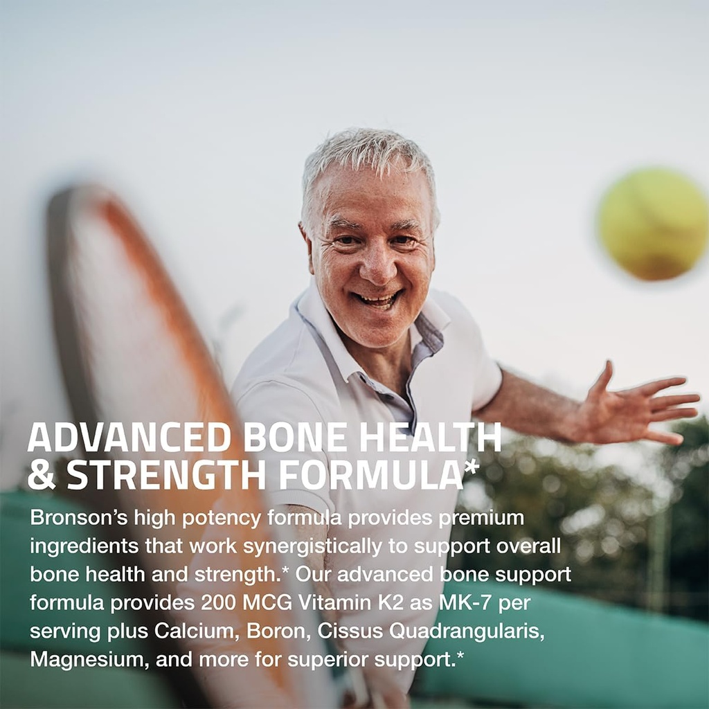 Bronson Bone Health & Strength Complex* High Potency Formula 200 MCG of Vitamin K2 as MK7, Plus Calcium, Boron, Cissus Quadrangularis, Magnesium, Vitamin D3, and More - Non-GMO, 120 Tablets 4