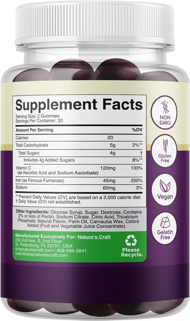 Bundle of Delicious Iron Gummies for Women and Men - Iron Supplement for Women and Men with Vitamin C for Higher Absorption and Chewable Vitamin C Gummies for Adults - Halal Vitamin C Immune Support 3