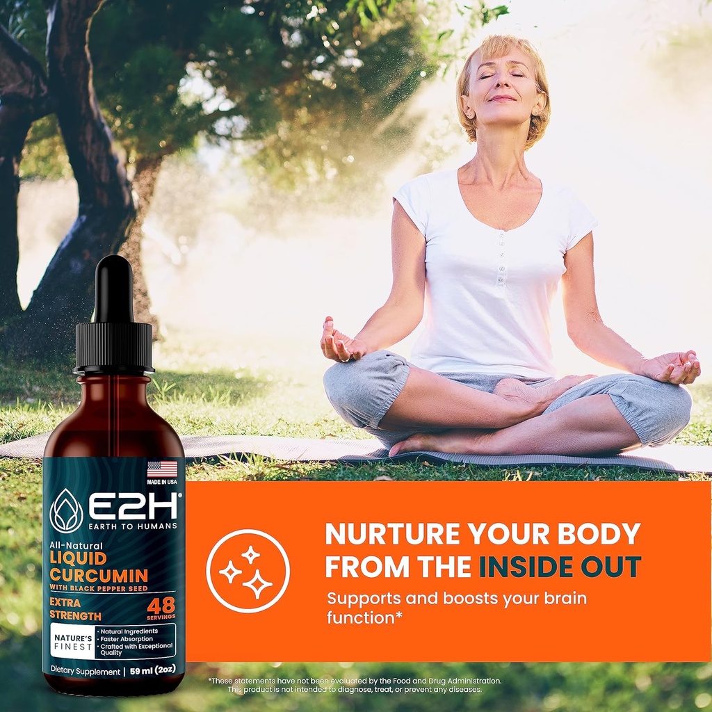 E2H: Liver Support Supplement and Liquid Turmeric Curcumin | Vegan, Non-GMO - 2 Fl Oz Each (4 Fl Oz Total) - Bundle 6