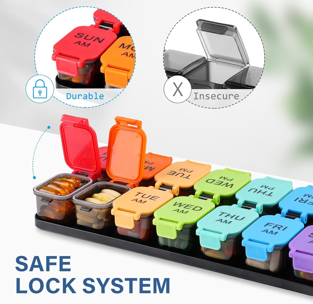 Extra Large Weekly Pill Organizer - 7 Day AM/PM Pill Box, Twice a Day XL Pill Container for Vitamins and Supplements, Airtight & Detachable Design, Ideal for Daily Medication Management 6