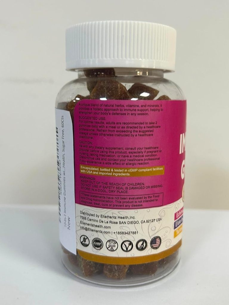 10-In-1 Immune Gummies with Multivitamins, 100% Daily Zinc, Vitamin C & D3 Immunity Supplement + Echinacea, Sambucus Elderberry, Turmeric, Magnesium, Immune Support, Overall Health, Sugar Free, 1 Pack 4