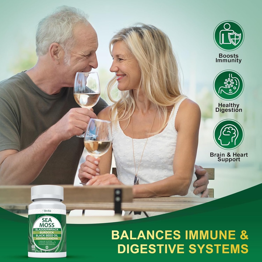 Sea Moss Black Seed Oil Capsules - Supplements with Seamoss, Ashwagandha, Burdock Root, Ginger & Multimineral for Immune & Digestive Support, Improve Energy for Men & Women - 60 Capsules 5