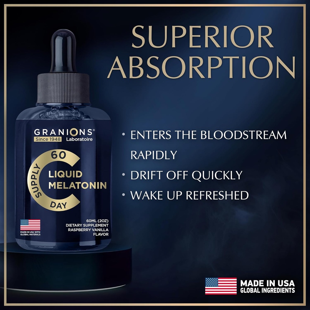 Liquid Melatonin 3mg - Liquid Sleep Aid for Adults & Kids 6 Years and Up - Sublingual Melatonin Drops for Quick Sleep and Refreshing Rest for Longer - 60ml 60 Days Raspberry Vanilla Flavor Melatonina 4