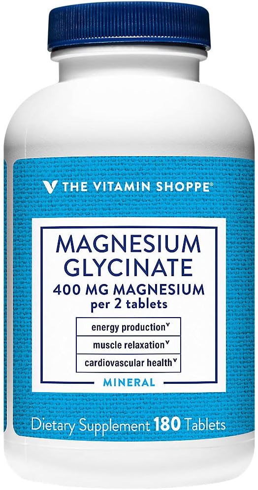 The Vitamin Shoppe Magnesium Glycinate 400MG - High-Absorption Formula to Support Energy Production, Promote Muscle Relaxation, and Enhance Heart Health for Overall Wellness (180 Tablets) 2