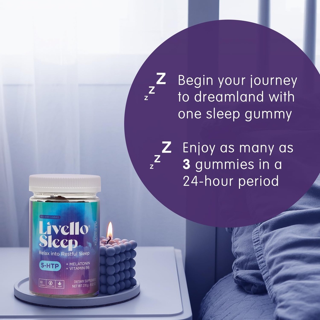 Livello Sleep Wild Berry Gummies - 60 Servings Natural Sleep Support with 5-HTP, Melatonin, and Vitamin B6 for Peaceful Night, Vegan & Gluten-Free 6