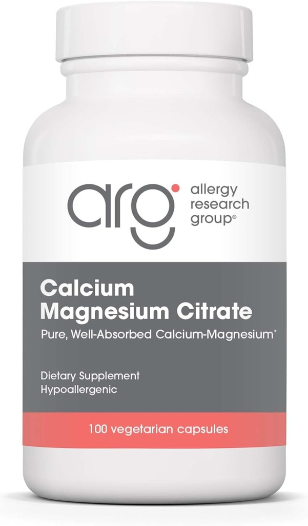 Allergy Research Group Calcium Magnesium Citrate Supplement - Bone Health, with Calcium Citrate, Pure, Well-Absorbed, Vegetarian Capsules - 100 Count