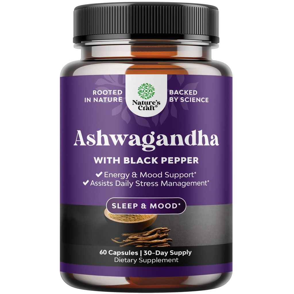Best Ashwagandha Root Powder Capsules 1300 mg – Premium Relaxation Sleep Natural Supplement – Calming Energy Rejuvenate 100% Pure Potent Ingredients for Women and Men - 60 Count