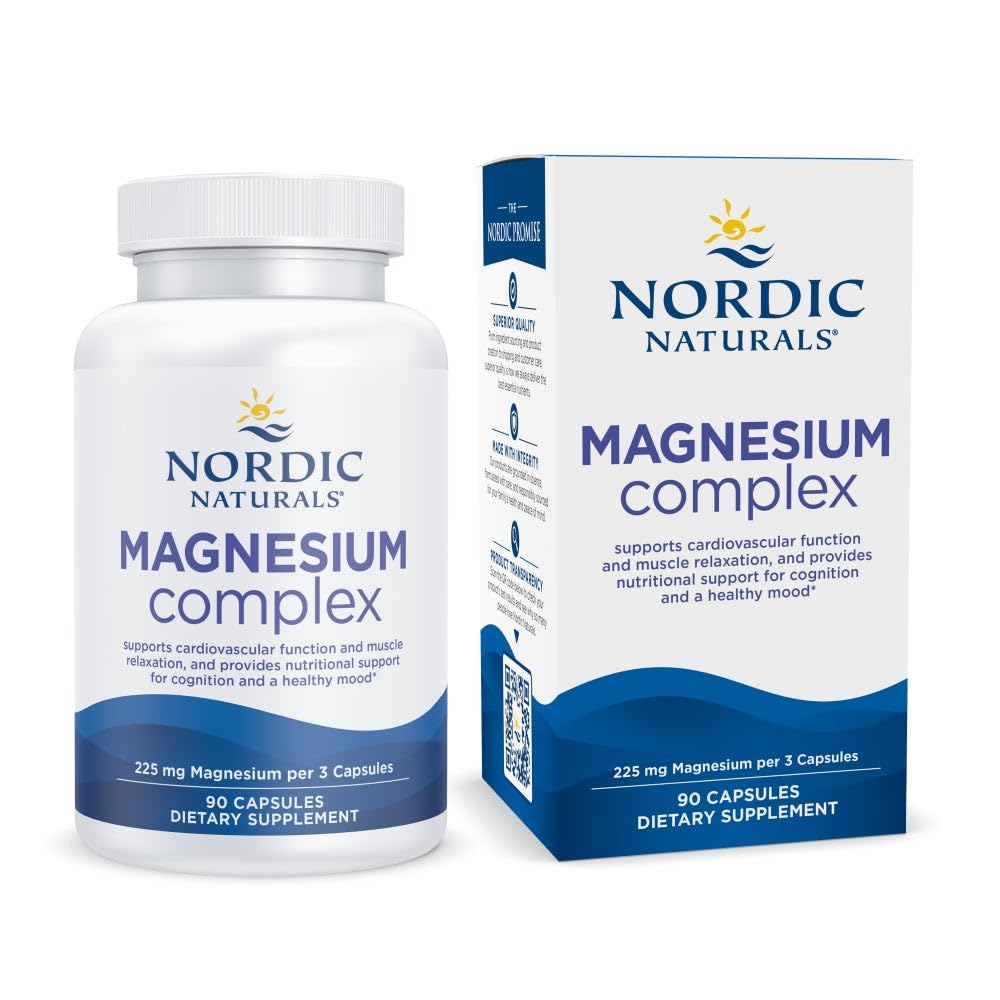Nordic Naturals Magnesium Complex - 90 Capsules - 225 mg Magnesium, 1.9 mg Iron - Brain & Heart Health, Mood, Energy, & Muscle Relaxation - Non-GMO, Vegan - 30 Servings
