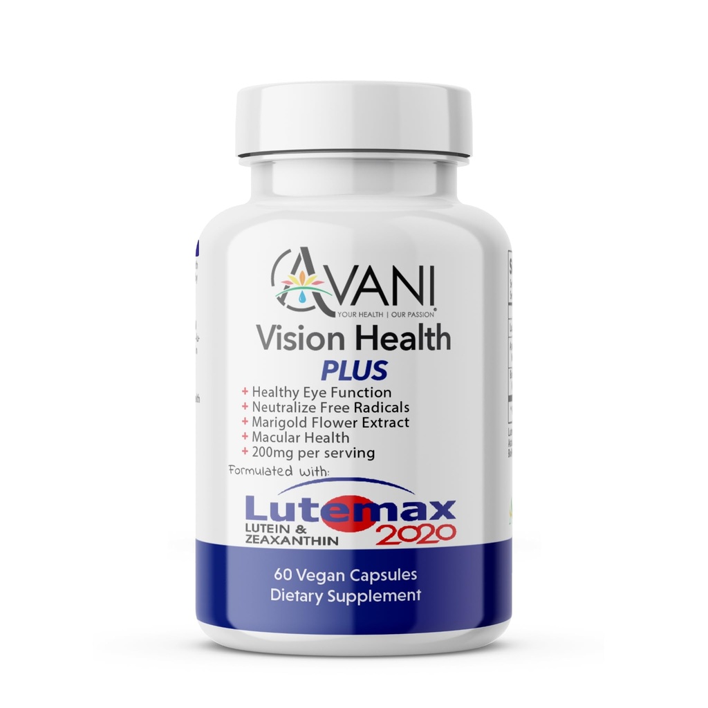 Avani Vision Health Plus Eye Health Made with Lutemax 2020 20mg Lutein 4mg Zeaxanthin