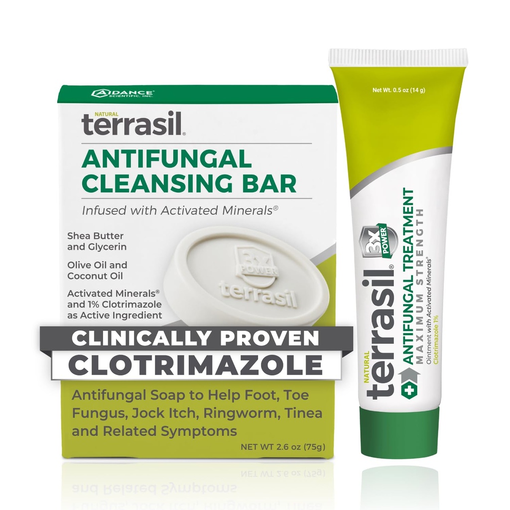 terrasil Antifungal Treatment Cream & Soap Kit with Clotrimazole for Athletes Foot, Jock Itch, Ringworm, Fungal Yeast Infections and More with Natural Ingredients (14gm Tube + 75g Soap bar)