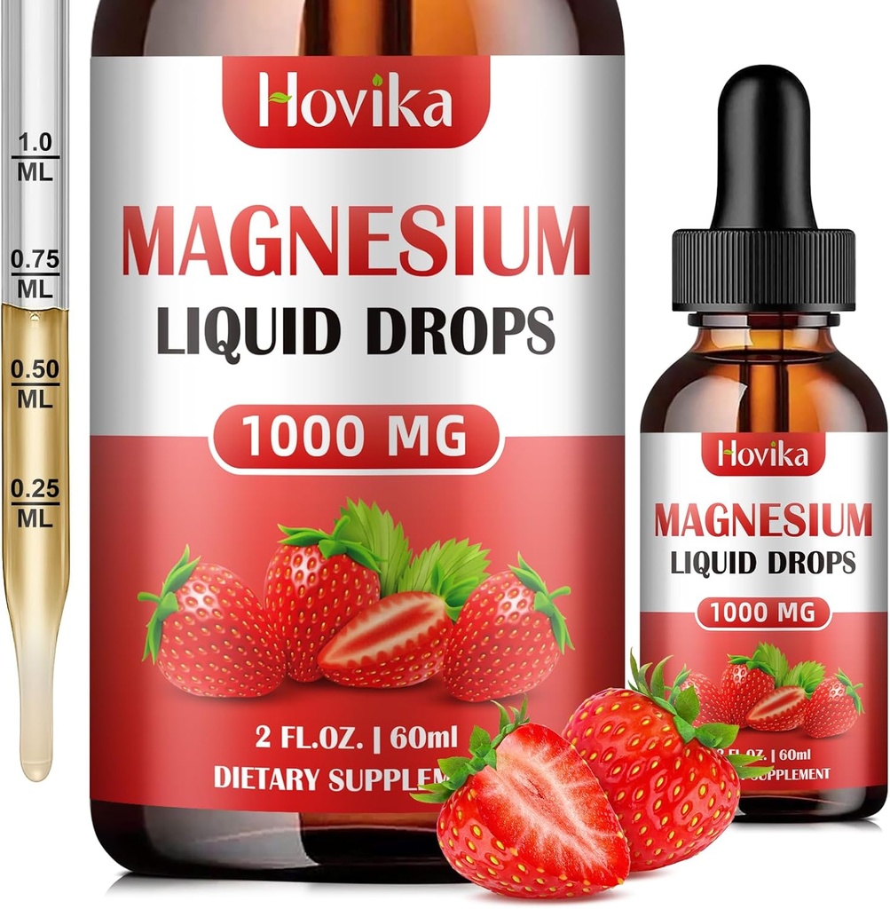 Magnesium Glycinate Liquid Drop with Citrate, Malate and Taurate, Calm Magnesium Supplement with Calcium, Potassium, Zinc, CoQ10, D3, B6, B12 for Relax Mood, Muscle, Energy- Strawberry Flavor, 2 Fl Oz