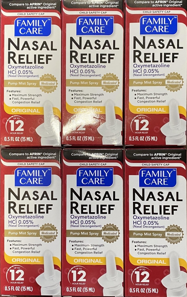 Assured Nasal Relief Spray, 12 Hour Pump Mist Oxymetazoline HCL, 0.5 fl. Oz (6 Pack)