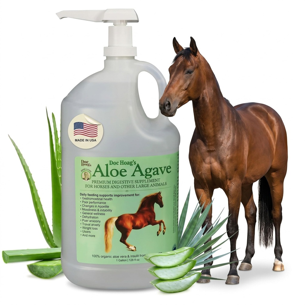 Doc Hoag’s Aloe Vera+Agave Premium Horse Supplement – Made in USA – Original Udder Balm – Natural Gastric Support for Horses & Large Animals – Stress Relief & Ulcer Care, 128 Fl Oz.