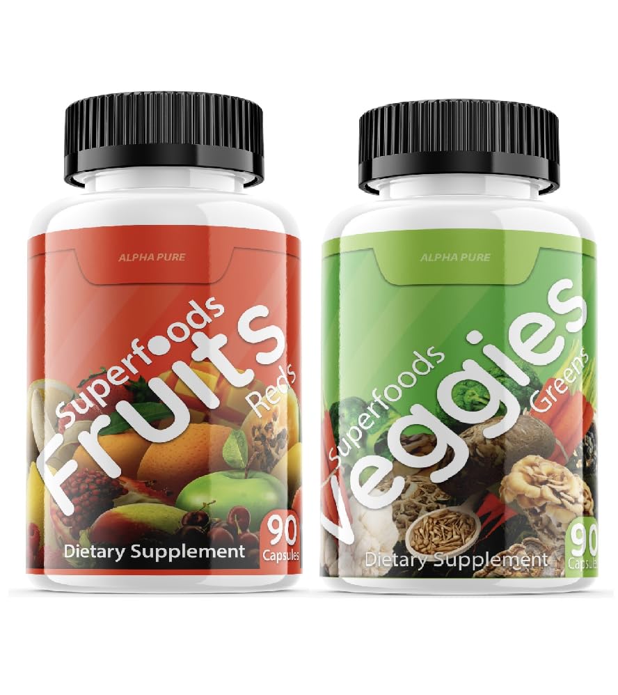 Superfoods Reds Fruits and Greens 180 Capsules Vegetables Fruits and Veggies Superfood | Natural Balance of 90 Fruit Capsules, 90 Veggie Capsules for Men, Women Vitamins and Minerals