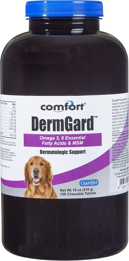 Kala Health Comfort DermGard Skin and Coat Supplement for Dogs, 150 Count, Supports Healthy Skin, Shiny & Reduce Excessive Shedding, Contains MSM, Fish Oil & Omega 3, 6, and 9 Essential Fatty acids