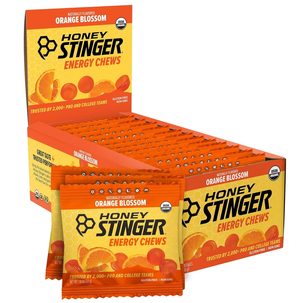 Honey Stinger Organic Orange Blossom Energy Chew, Gluten Free & Caffeine Free, for Exercise, Running and Performance, Sports Nutrition for Home & Gym, Pre and Mid Workout, 12 Pack, 21.6 Ounce
