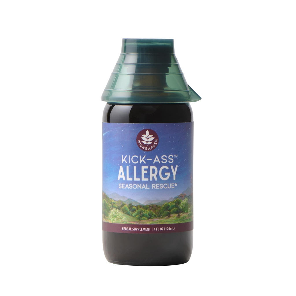 WishGarden Herbs Kick-Ass Allergy Seasonal Rescue, Non-Drowsy, 4oz | Nettle Leaf & Echinacea, Eases Sneezing, Sniffles & Itchy Watery Eyes, Fast-Acting, Vegan
