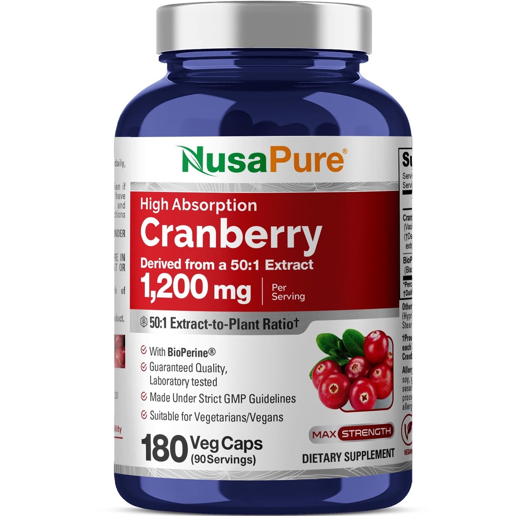 NusaPure Cranberry Capsules, 1200 mg, 180 Veg Capsules (Non-GMO, Vegan)