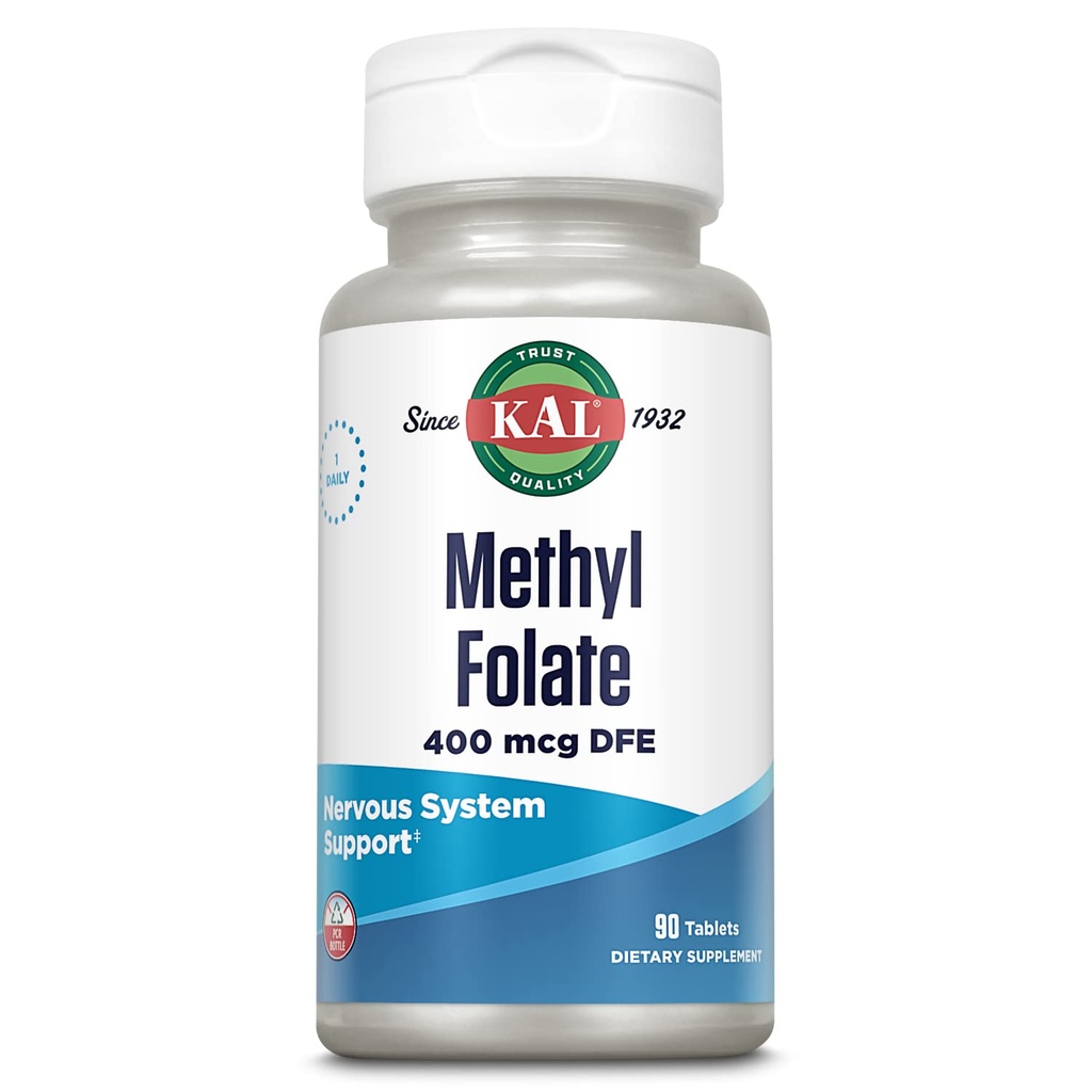 KAL Methyl Folate 400 mcg - 5-MTHF Active Form - Folic Acid Supplement for Women and Men – Supports Nervous System Health and Red Blood Cell Production - Fast-Dissolving ActivTabs - 90 Tablets