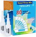 TONELIFE 80 Count Saline Nasal Care Refills +2 Nasal Sprayer - Nasal Salt 2.7g Each Pouch | Refill Kit | 80 Buffered Salt Packets | for 300ml 500ml Sinus Rinse Kit-Nose Cleaner-Nasal Wash Bottle