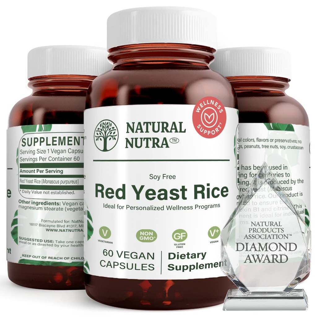 Natural Nutra Red Yeast Rice Extract, Cardiovascular Support, Helps Enhance Immunity, Helps Maintain Body Fats & Fluid Flow, Improve Digestion, Gluten Free Supplements, 600 mg, 60 Capsules (2 Pack)