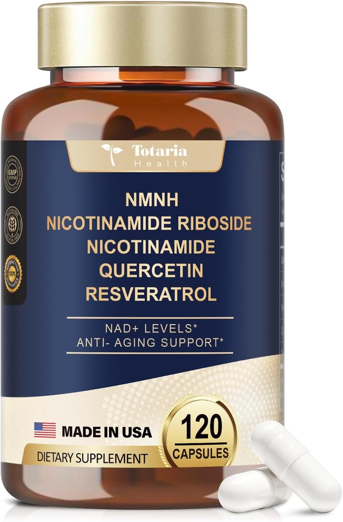 NMNH (Dihydronicotinamide Mononucleotide), Premium NMN Alternative Supplement with Flash-Free Niacinamide (Vitamin B3), Quercetin, and Trans-Resveratrol, 120 Capsules