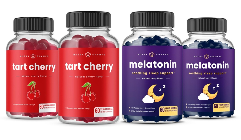 NutraChamps Tart Cherry (2 Pack) & Melatonin (2 Pack) for Muscle & Sleep Support