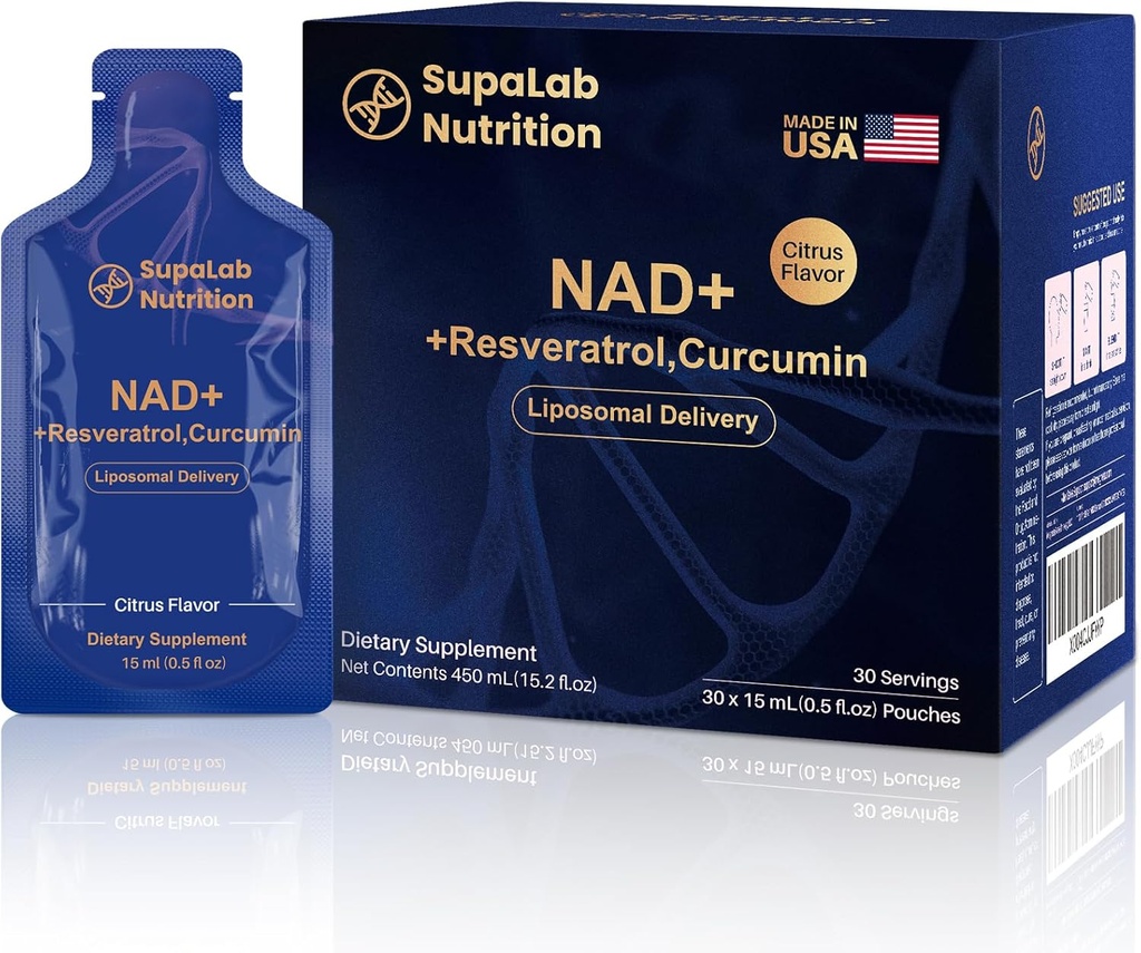 NAD+ Resveratrol Supplement 300mg Nicotinamide Adenine Dinucleotide, 200mg Curcuminoids and 500mg Olive Leaf - High Purity NAD Supplement for Anti-Aging, Energy, Focus
