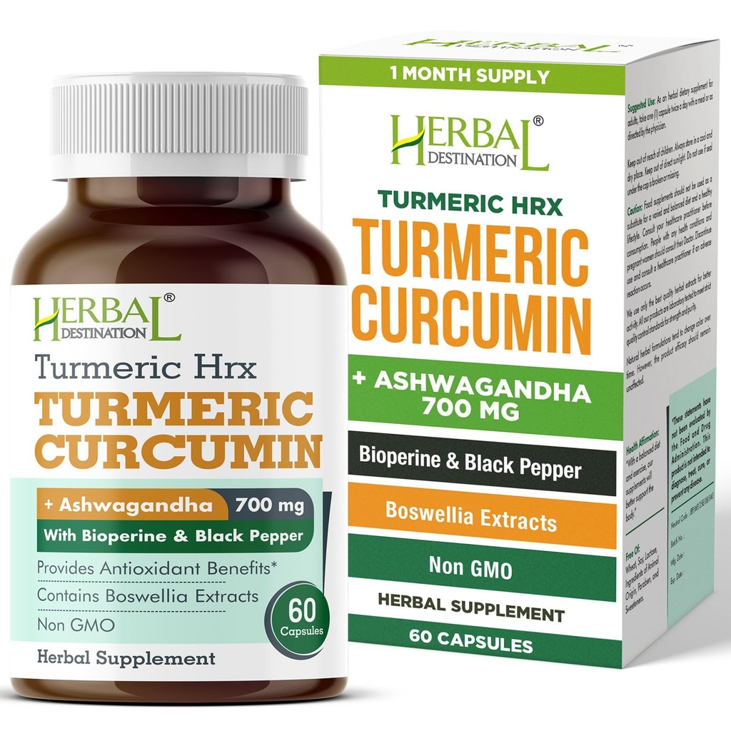 Turmeric Supplement Hrx- Immune Supplement, Metabolism Booster Joint Support Supplement with Turmeric Curcumin, Boswellia, Curcuma & Black Pepper Extract - 60 Capsules