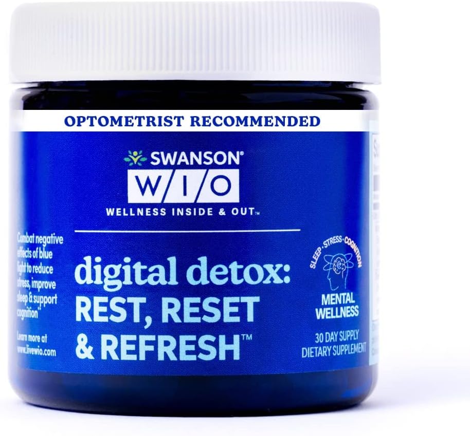 Swanson WIO Digital Detox: Rest, Reset & Refresh Sleep Better, Blue Light Defense, Wellness, Less Stress, Lutein, Zeaxanthin, Lutemax - 4 oz Bottle with 30 Softgels (30-Day Supply)