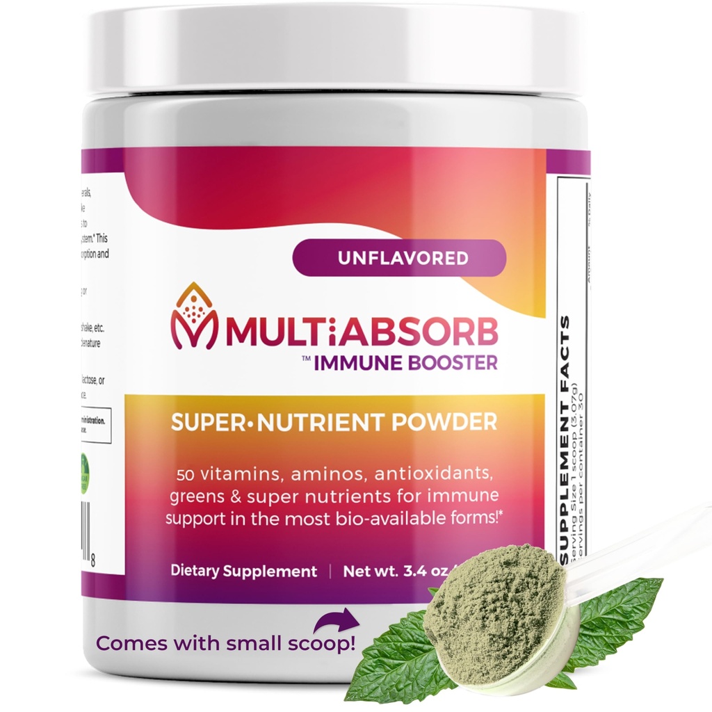 MultiAbsorb~Immune Booster, Multi-Nutrient Powder for Optimal Health & Immune Support, Vitamins, Minerals, Antioxidants, Eye Health, No Fillers, Natural, Non-GMO, 30 Servings (Unflavored)