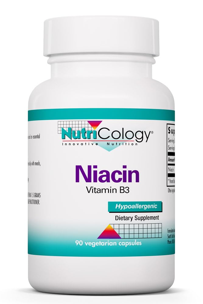 Allergy Research Group NutriCology Niacin - Vitamin B3 Nicotinic Acid Supplement - NAD & Energy Metabolism Support - Redox Function - Hypoallergenic - 90 Servings - 90 Capsules