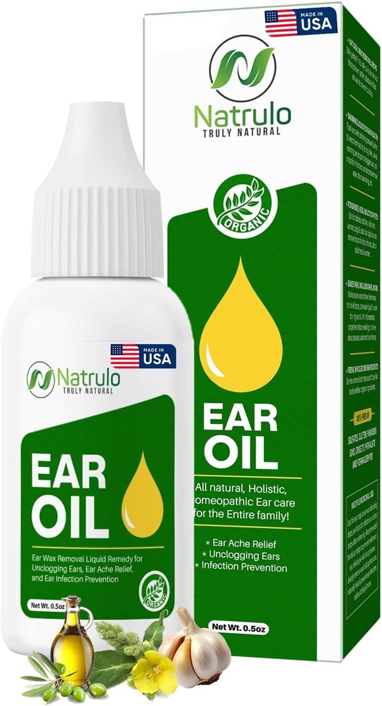 Organic Ear Oil for Ear Infection - Natural Eardrops for Ear Pain, Swimmer's Ear & Wax Removal - Kids, Adults, Baby & Dog Earache Remedy - Ear Drops with Mullein, Garlic Made in USA (0.5 Oz)
