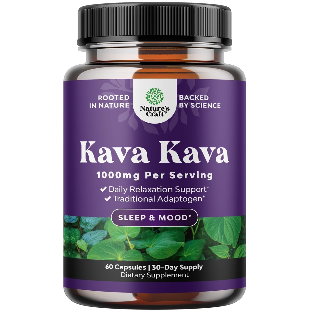 Kava Kava Root Extract Supplement 1000mg per Serving - Fast Acting Herbal Support for Balanced Mood - Relax Calming Capsules for Stress Support & Better Sleep - 60 Count