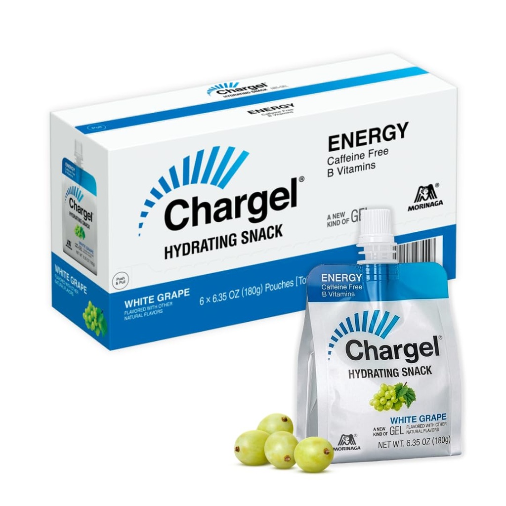 Chargel White Grape, Caffeine-Free Instant Energy Gel Running, Biking, Workout, Hiking Essentials for Women & Men, Gifts for Runners - Carbs Vitamins, Gluten Free - Pack of 6 Gels - 6.35oz Each