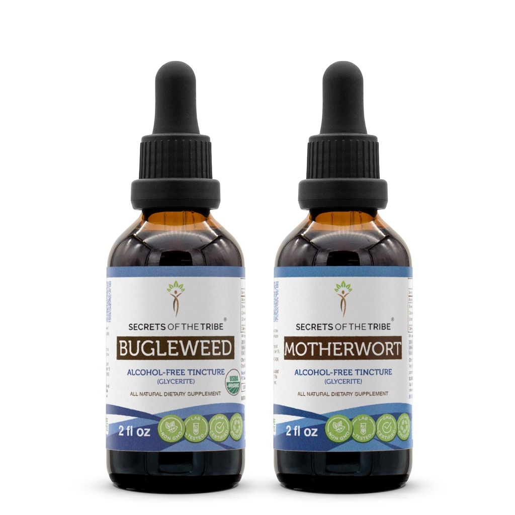 Bugleweed USDA Organic and Motherwort Liquid Extract (2 pcs.) | Alcohol-Free Tinctures | Organic Bugleweed (Ze Lan, Lycopus Virginicus) and Motherwort (Leonurus Cardiaca) Dried Herb (2x2 fl oz)