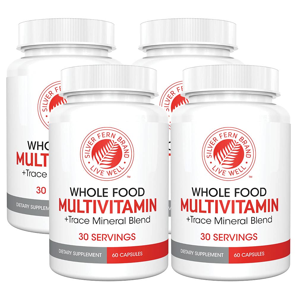 Silver Fern Whole Food Daily Multi Vitamin w/Trace Mineral Blend Supplement - 4 Bottles - 60 Vegicaps Each - 120 Day Supply - Natural, Non-GMO, Vegan, Multivitamin - Zero Synthetics